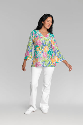 Surfin Safari (26034) ~ Banded 3/4 Bell-Sleeve V-Neck Tunic