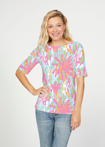 Rain or Shine (26036) ~ Banded Elbow Sleeve Boat Neck Top