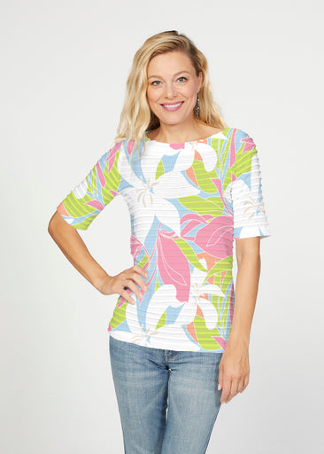 Aloha (26038) ~ Banded Elbow Sleeve Boat Neck Top