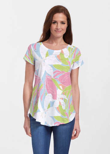 Aloha (26038) ~ Short Sleeve Scoop Neck Flowy Tunic