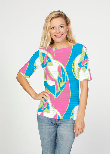 Art Deco (26039) ~ Banded Elbow Sleeve Boat Neck Top