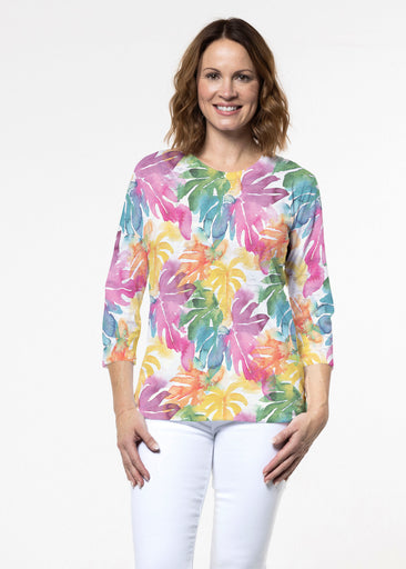 Rainbow Monstera (26040) ~ Signature 3/4 Sleeve Crew Neck Top
