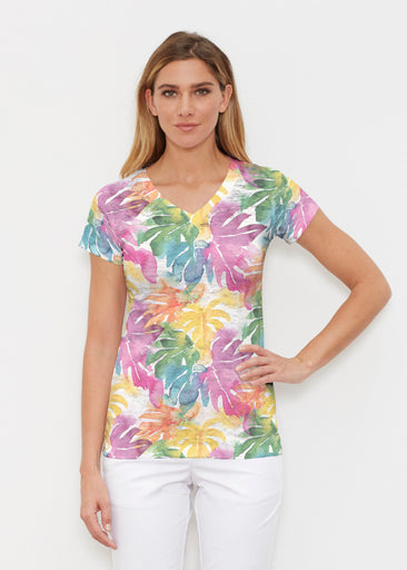 Rainbow Monstera (26040) ~ Signature Cap Sleeve V-Neck Shirt