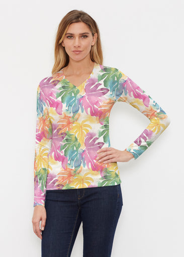 Rainbow Monstera (26040) ~ Butterknit Long Sleeve V-Neck Top