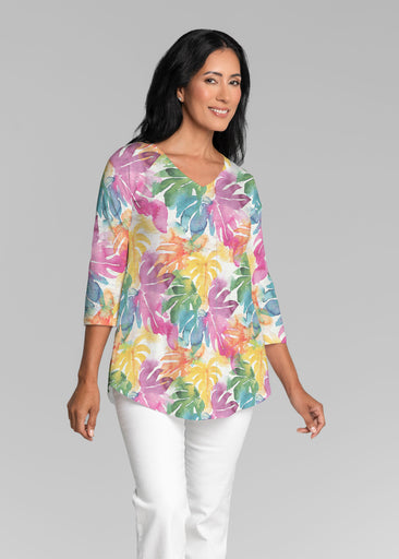 Rainbow Monstera (26040) ~ V-neck Flowy Tunic