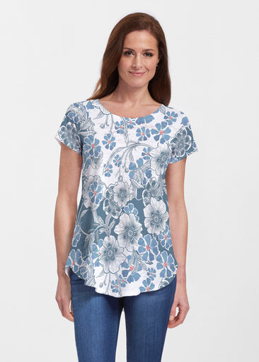 Kalani Blue (26041) ~ Short Sleeve Scoop Neck Flowy Tunic