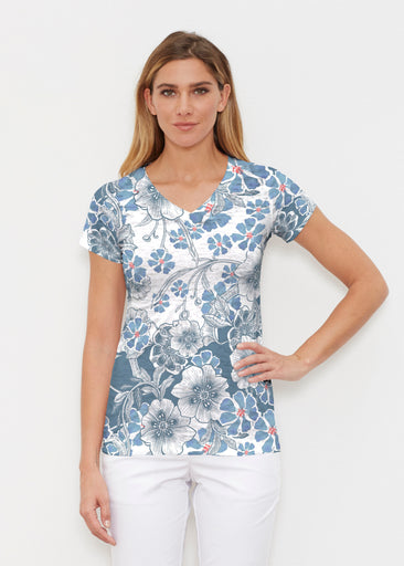 Kalani Blue (26041) ~ Signature Cap Sleeve V-Neck Shirt
