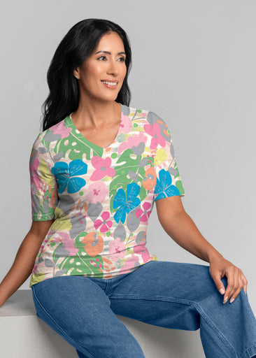 Do Re Mi (26044) ~ Signature Elbow Sleeve V-Neck Top