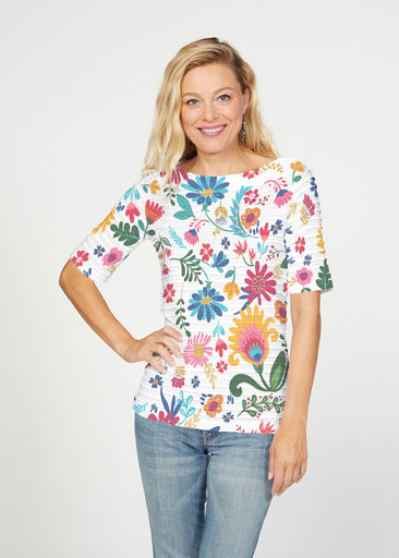 Boho Girl Berry (26045) ~ Banded Elbow Sleeve Boat Neck Top