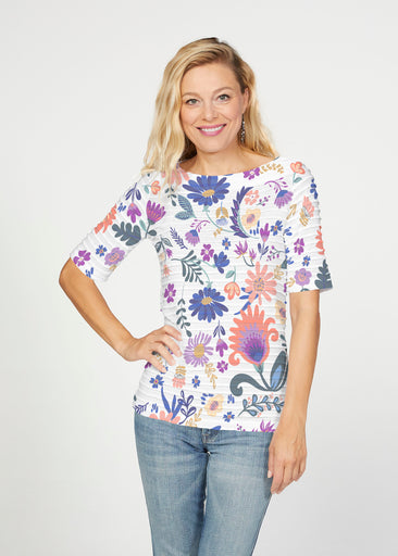 Boho Girl Crocus (26046) ~ Banded Elbow Sleeve Boat Neck Top