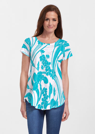 Iris and Vine Blue (26049) ~ Short Sleeve Scoop Neck Flowy Tunic