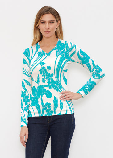 Iris and Vine Blue (26049) ~ Butterknit Long Sleeve V-Neck Top