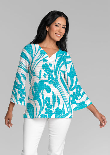 Iris and Vine Blue (26049) ~ Banded 3/4 Bell-Sleeve V-Neck Tunic