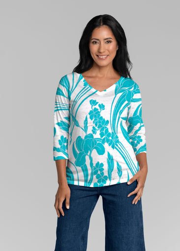 Iris and Vine Blue (26049) ~ Signature 3/4 Sleeve V-Neck Top
