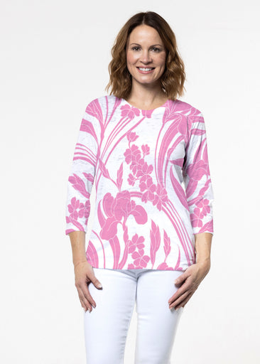 Iris and Vine Pink (26050) ~ Signature 3/4 Sleeve Crew Neck Top