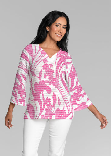 Iris and Vine Pink (26050) ~ Banded 3/4 Bell-Sleeve V-Neck Tunic