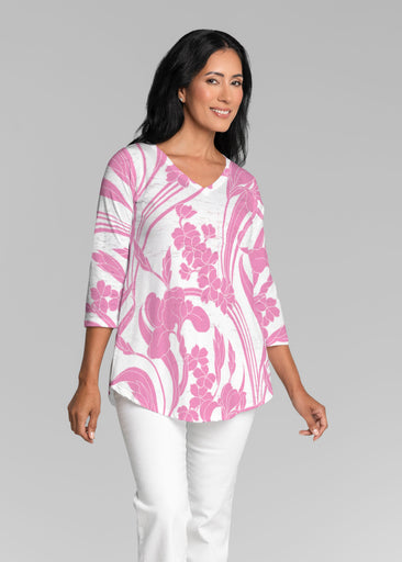 Iris and Vine Pink (26050) ~ V-neck Flowy Tunic