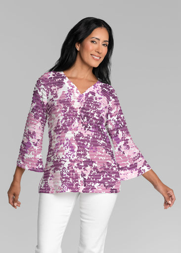 Violet Crush (26052) ~ Banded 3/4 Bell-Sleeve V-Neck Tunic