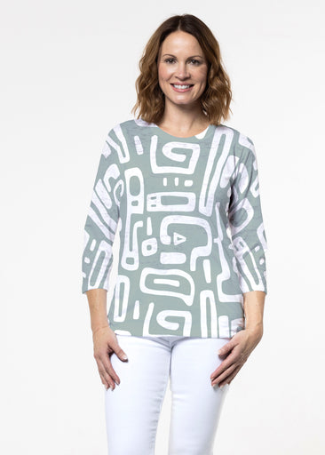 Gentle Geo Green (26055) ~ Signature 3/4 Sleeve Crew Neck Top