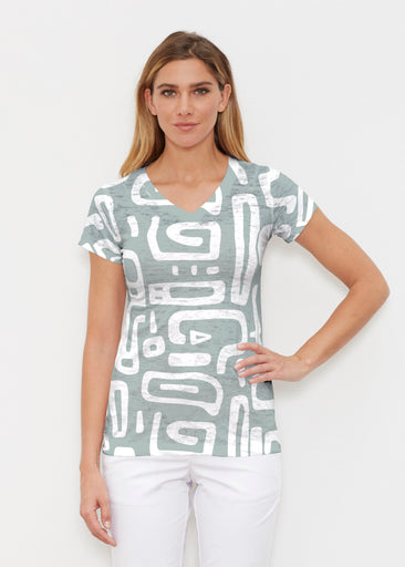 Gentle Geo Green (26055) ~ Signature Cap Sleeve V-Neck Shirt