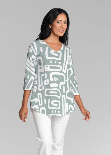 Gentle Geo Green (26055) ~ V-neck Flowy Tunic