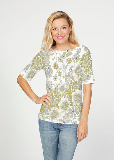 Kalani Green (26056) ~ Banded Elbow Sleeve Boat Neck Top