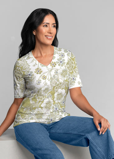 Kalani Green (26056) ~ Signature Elbow Sleeve V-Neck Top