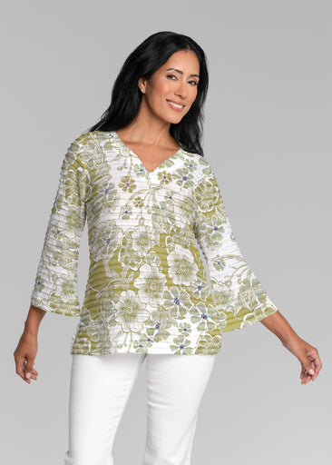 Kalani Green (26056) ~ Banded 3/4 Bell-Sleeve V-Neck Tunic