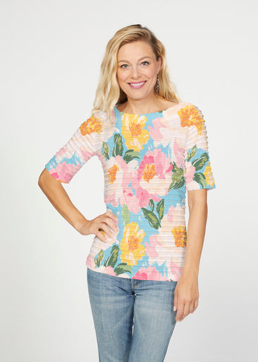 Rose Riot (26060) ~ Banded Elbow Sleeve Boat Neck Top