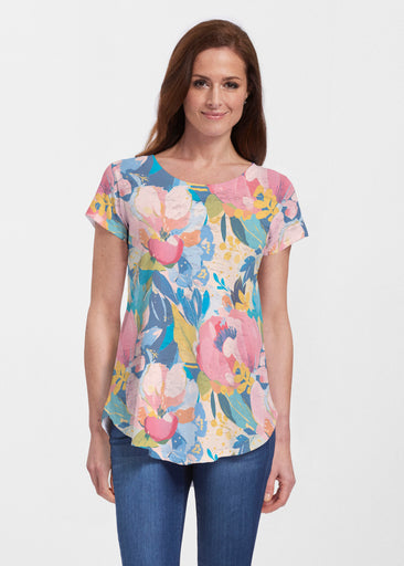 Petal Talk (26061) ~ Short Sleeve Scoop Neck Flowy Tunic
