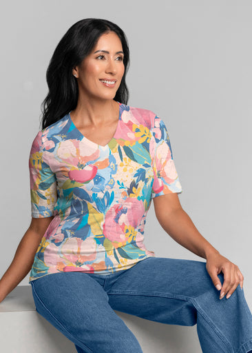 Petal Talk (26061) ~ Signature Elbow Sleeve V-Neck Top