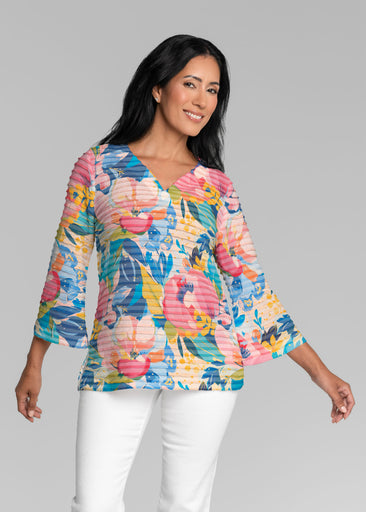 Petal Talk (26061) ~ Banded 3/4 Bell-Sleeve V-Neck Tunic