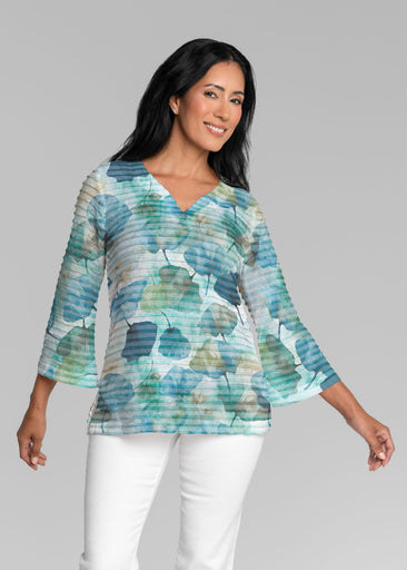 Shades of Blue (26064) ~ Banded 3/4 Bell-Sleeve V-Neck Tunic