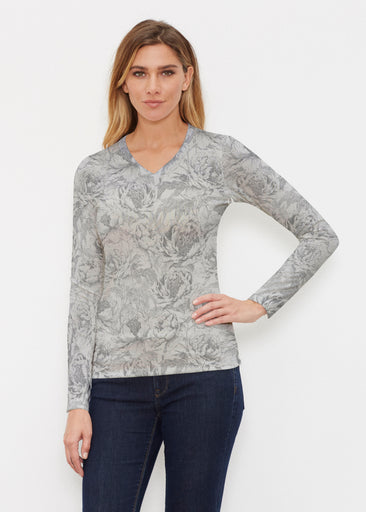 Vintage Botanical (26065) ~ Butterknit Long Sleeve V-Neck Top