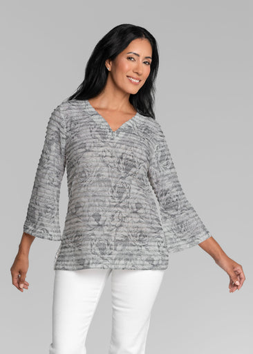 Vintage Botanical (26065) ~ Banded 3/4 Bell-Sleeve V-Neck Tunic