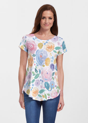 Orlando Bloom (26069) ~ Short Sleeve Scoop Neck Flowy Tunic
