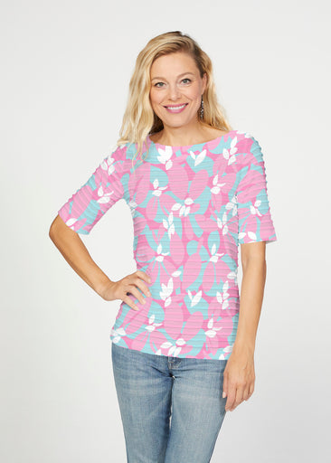 Boca Pink (26070) ~ Banded Elbow Sleeve Boat Neck Top