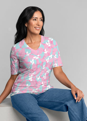 Boca Pink (26070) ~ Signature Elbow Sleeve V-Neck Top