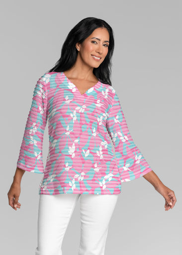 Boca Pink (26070) ~ Banded 3/4 Bell-Sleeve V-Neck Tunic