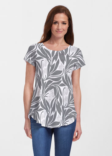 Art Nouveau Grey (26073) ~ Short Sleeve Scoop Neck Flowy Tunic
