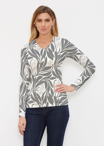 Art Nouveau Grey (26073) ~ Butterknit Long Sleeve V-Neck Top
