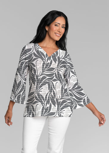 Art Nouveau Grey (26073) ~ Banded 3/4 Bell-Sleeve V-Neck Tunic