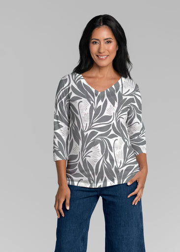 Art Nouveau Grey (26073) ~ Signature 3/4 Sleeve V-Neck Top