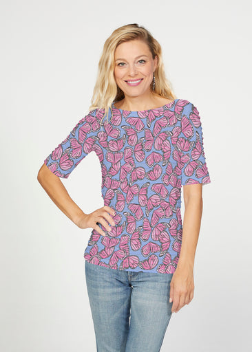 Butterflies (26075) ~ Banded Elbow Sleeve Boat Neck Top
