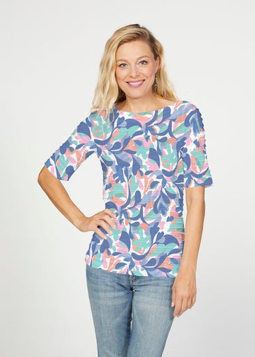 Leaf Dance (26076) ~ Banded Elbow Sleeve Boat Neck Top