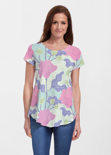 Mosaic Garden (26077) ~ Short Sleeve Scoop Neck Flowy Tunic