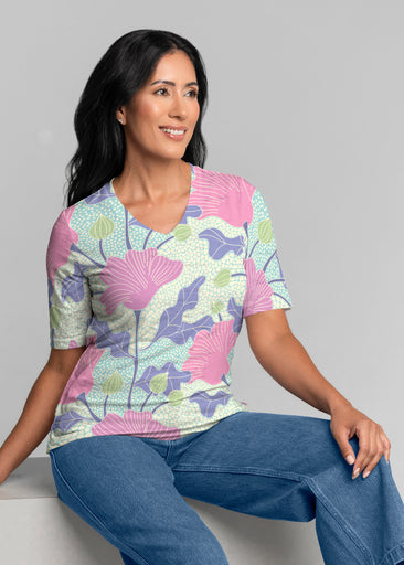 Mosaic Garden (26077) ~ Signature Elbow Sleeve V-Neck Top