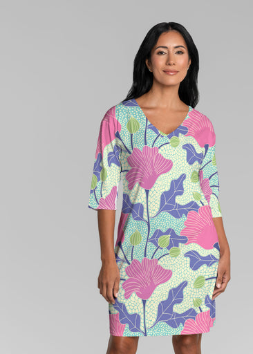 Mosaic Garden (26077) ~ Lucy 3/4 Sleeve V-Neck Dress
