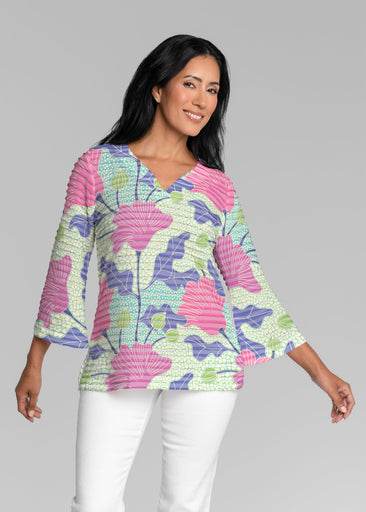 Mosaic Garden (26077) ~ Banded 3/4 Bell-Sleeve V-Neck Tunic