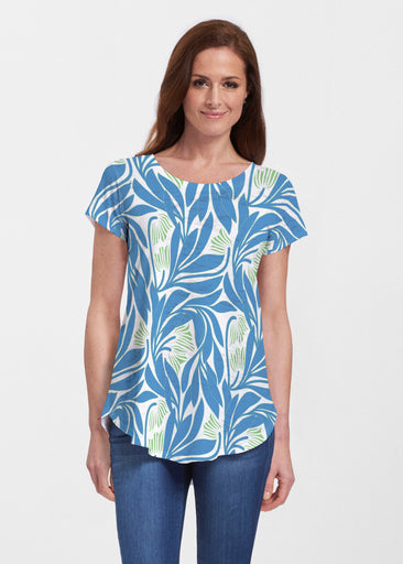 Art Nouveau Blue (26078) ~ Short Sleeve Scoop Neck Flowy Tunic